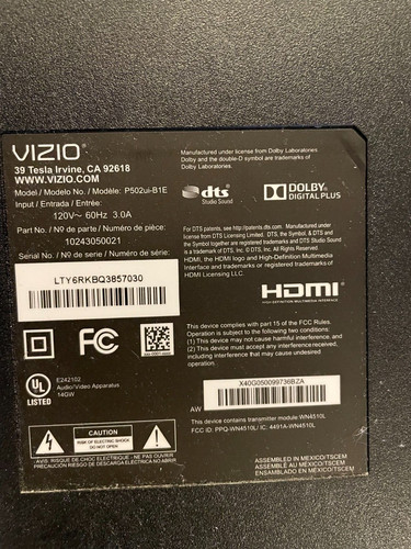 Parte vizio p502ui b1e - parte, p502ui-b1e